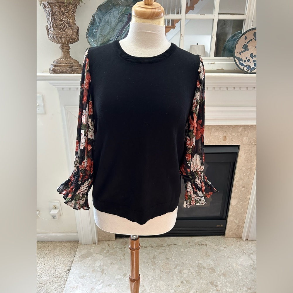 Adrianna Papell Pleated Sleeve Twofer Sweater